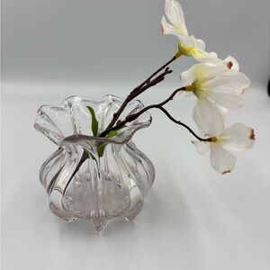 Rare Antique Elegant Small Ribbed Clear Glass Mold Blown Steamboat Vase 1830’s